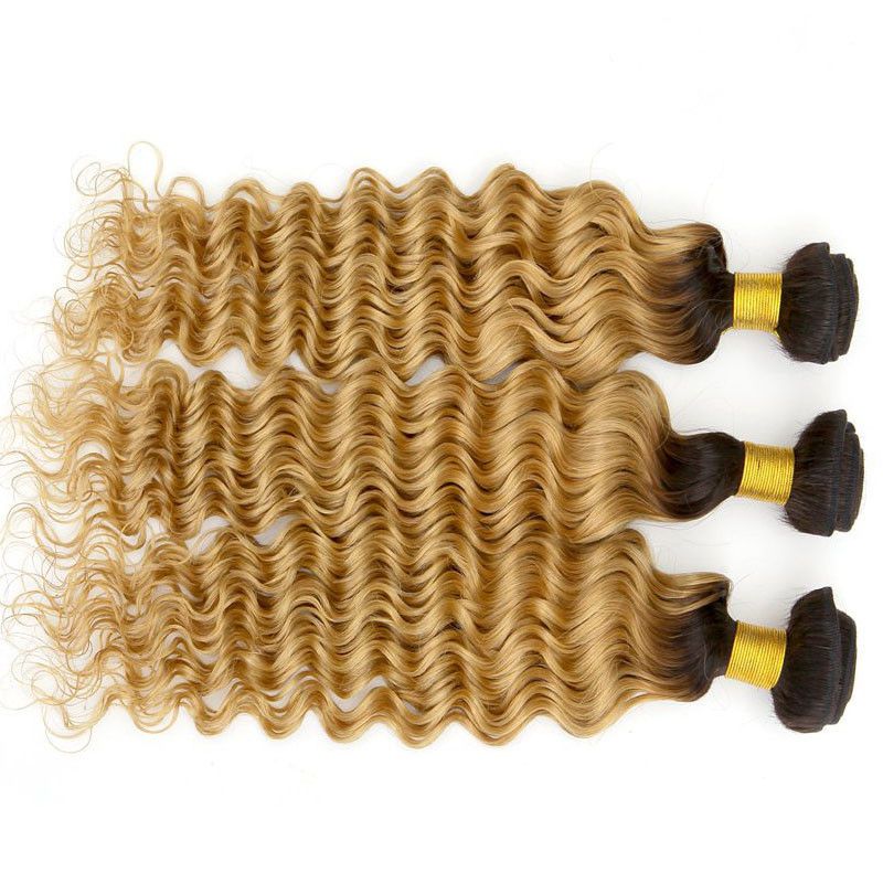 #1B/27 Deep Wave Dark Roots Blonde Hair Wefts Ombre 1B ...