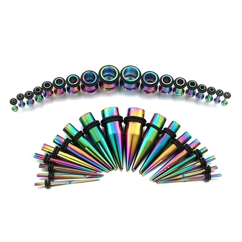 2020 Rainbow Ear Gauges Stretching Kit Surgical Steel Tapers And Plugs