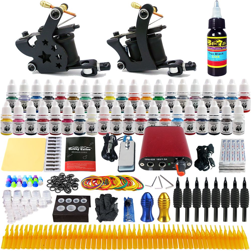 Solong Tattoo® Complete Tattoo Kit 2 Pro Tattoo Machine Guns 40 Inks