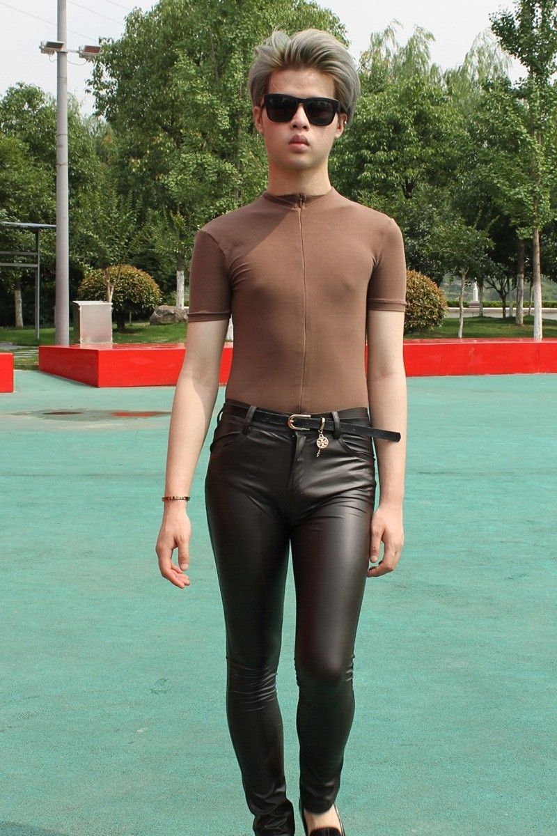 2020 Sexy Men Faux Leather Matte Pencil Pants Skinny Pants