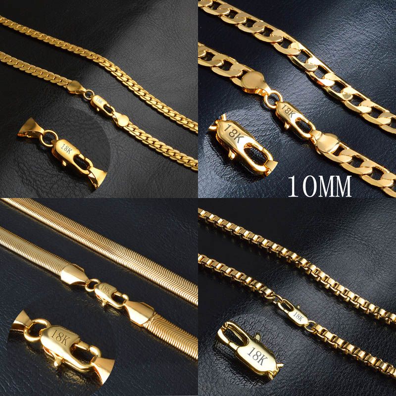 2019 Hot Sale Men&#39;S 18K Gold Plated Chains Figaro/Snake/Box Chain Necklaces For Women S Hip Hop ...