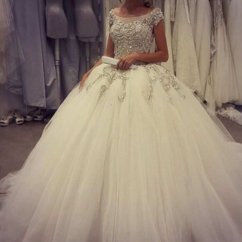 Off-Shoulder Tulle Sleeveless Ball Gown Wedding Dress OW178 main image 0