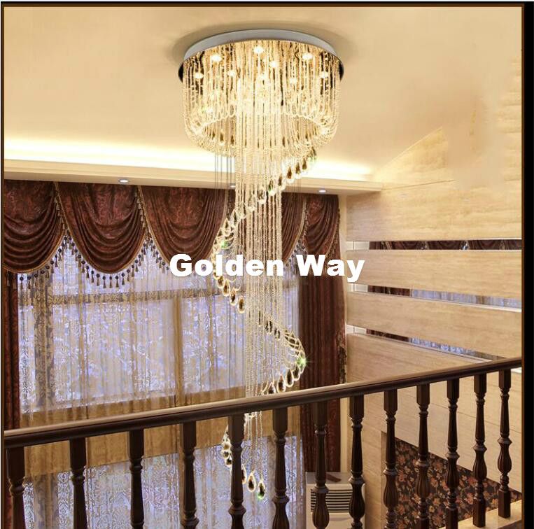 New Arrival Modern Led K9 Crystal Chandelier Suspension New Arrival Modern Led K9 Crystal Chandelier Suspension Rotate Villa Stairs Pendant Lighting Dining Room Lamp Droplight Chandeliers
