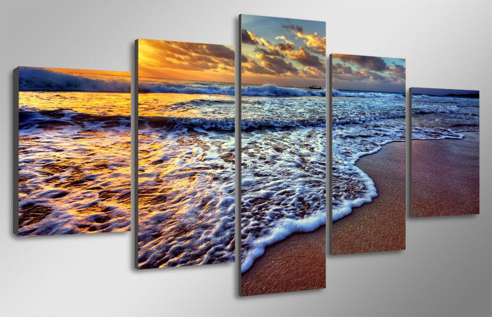 Wallpaper Platja de la posta de sol del lona de lart de la paret For iPhone