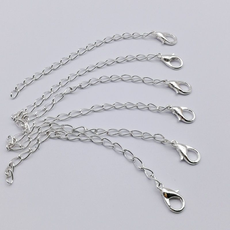 100 unids Silver Plated Collar Extensor de Cadena + Broche de langosta FASHION Act. El papel ofing es probado collar cadena de eslabones de la pulsera