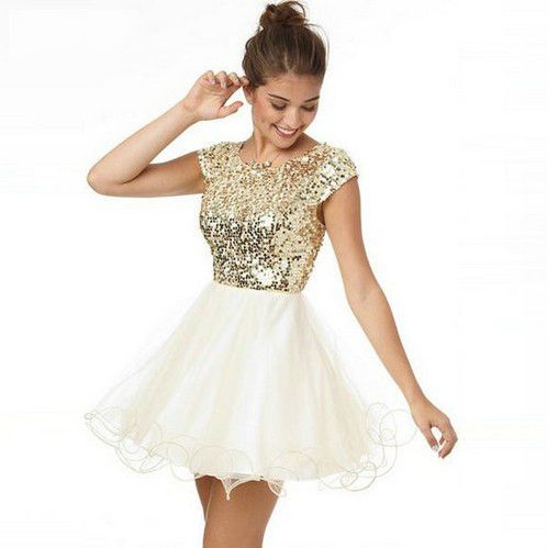 white and gold sequin cocktail dress