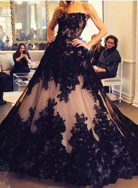 compre vestidos de boda negros clásicos champagne sin tirantes 2016