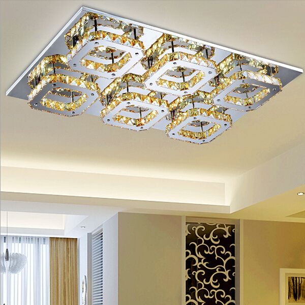 Modern Led Crystal Light Square Surface Mounted Lamp Chandeliers Ceiling Fixture For Foyer Living Room Bedroom Corridor