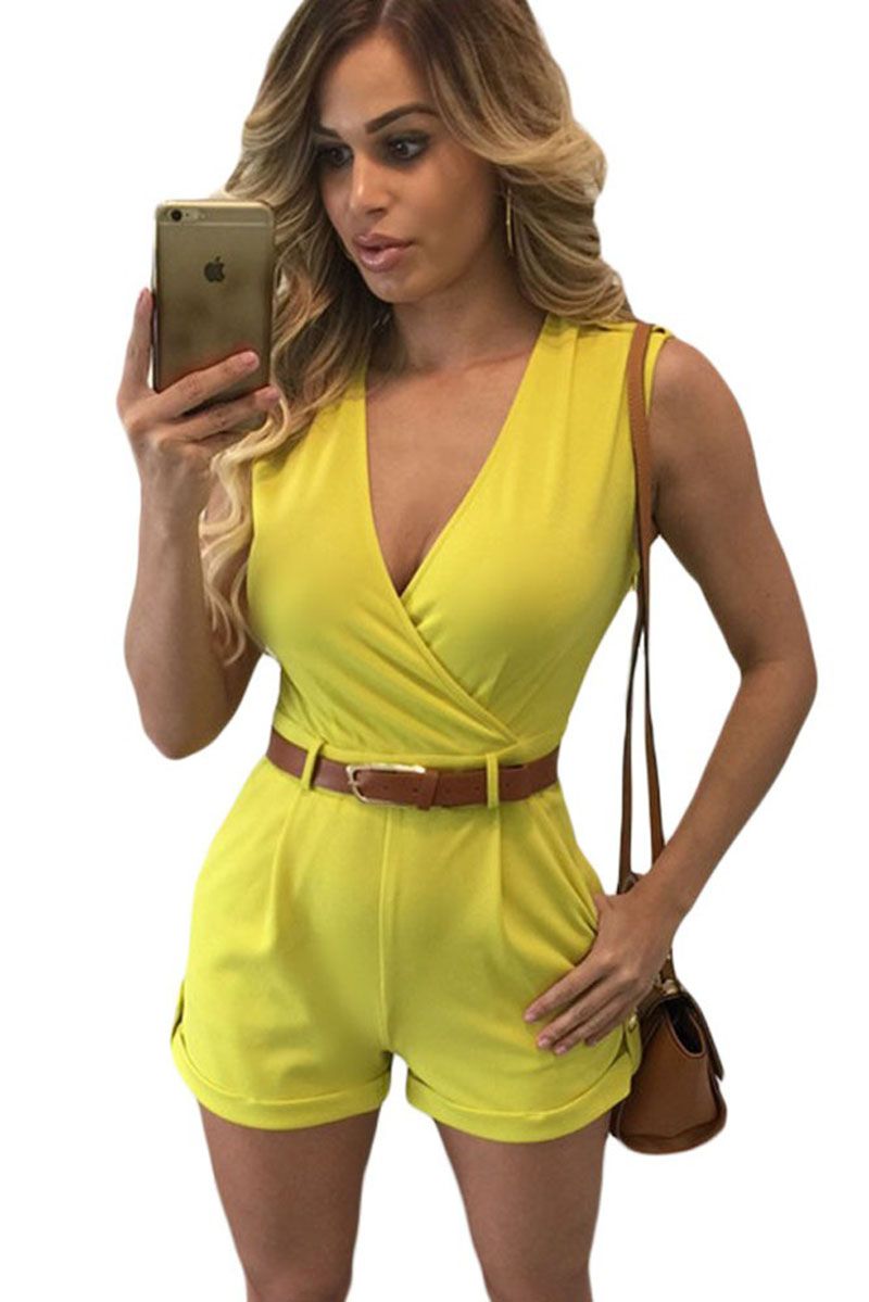 2017 New Playsuit Yellow Jumpsuit For Women Fashion Shorts Mujer Pants ...