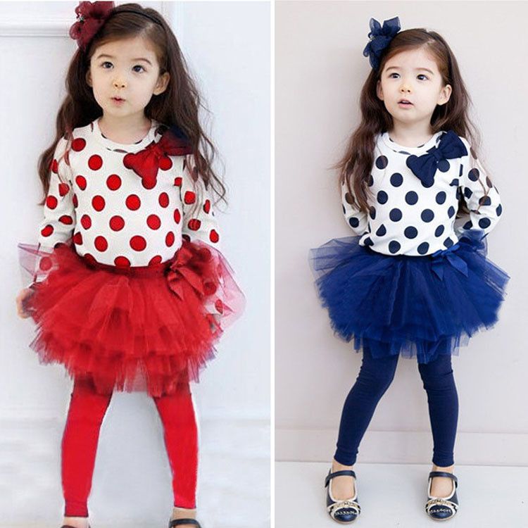 2017 2016 Fashion Girls Red Clothing Set With Polka Dot Set T Shirt And ...