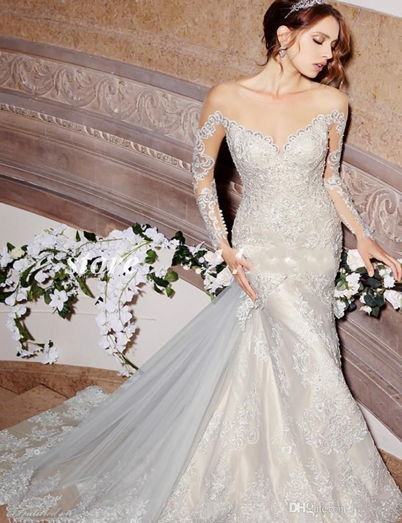 Full Vintage Lace Backless Mermaid Wedding Dresses 2017