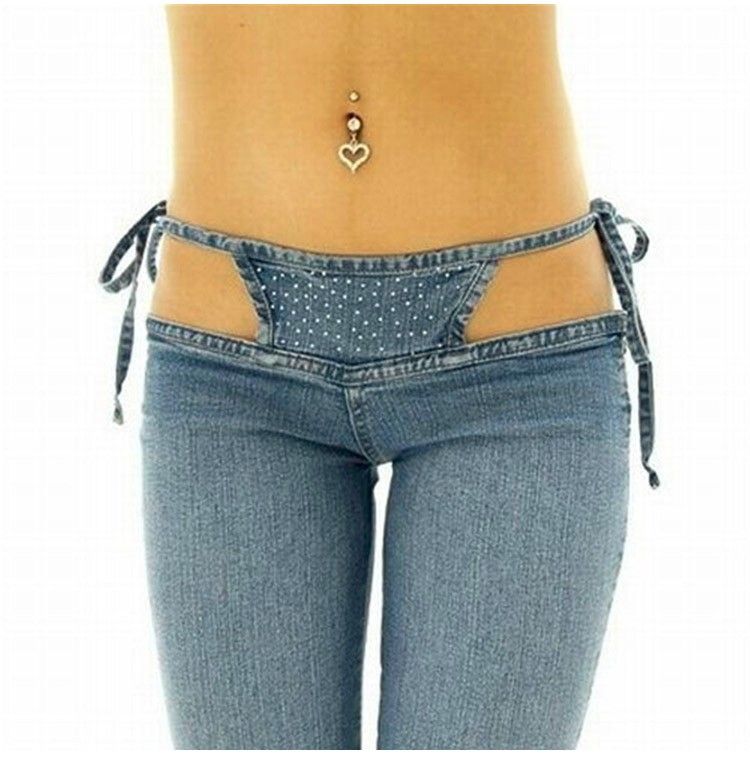 2019 Sexy Women Low Rise Waist Nightclub Jeans Sexy Bandage Hollow Low Waist Flare Pants Sexy