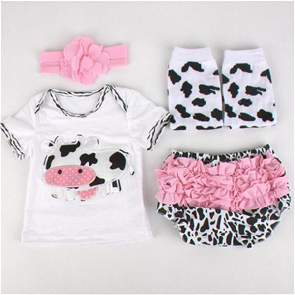 2019 Newborn Baby Girls Ruffle Bloomers Leg Warmer Headband Set Cow