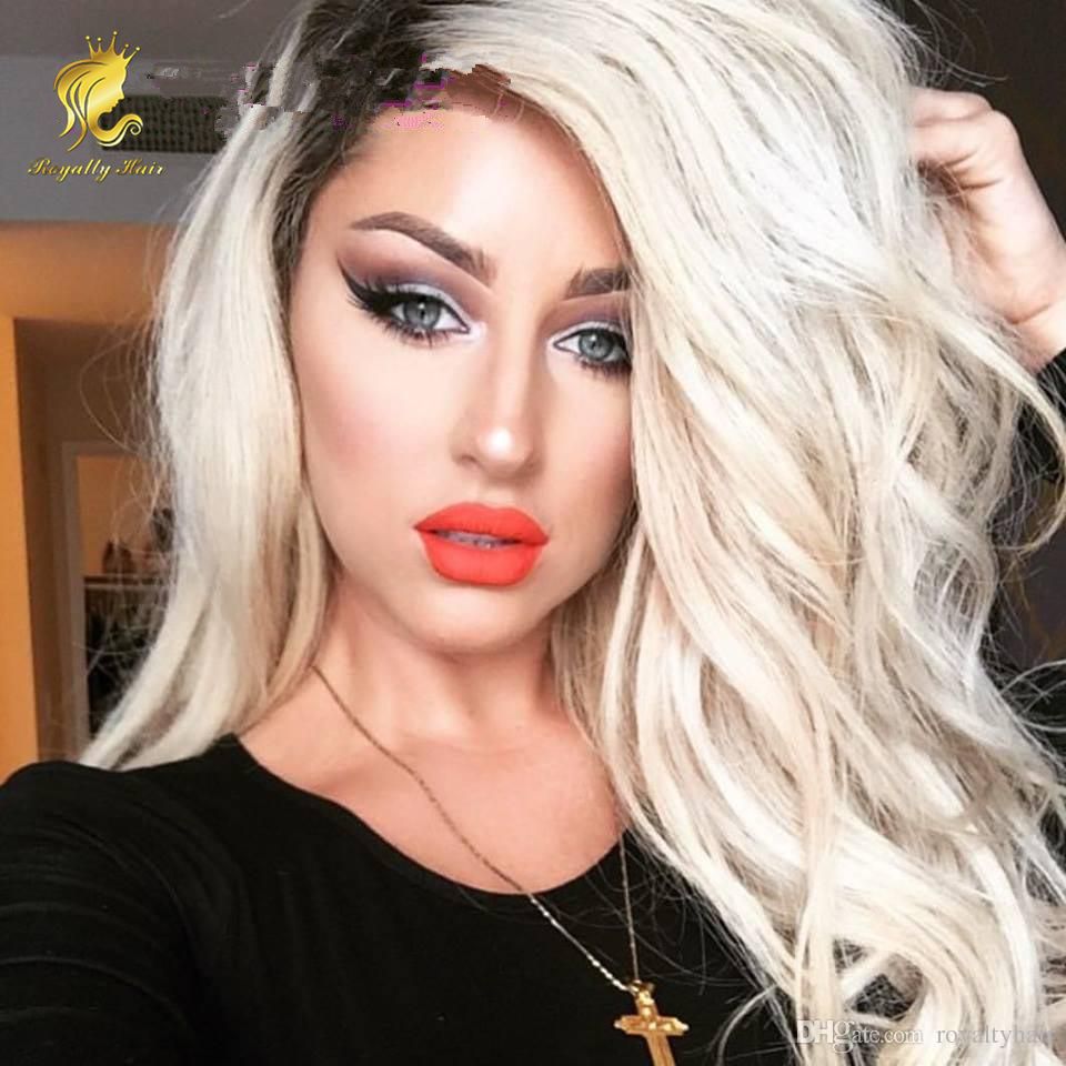 1b 613 Glueless Full Lace Wigs Remy Human Hair with Baby Hair Ombre 1B 613 Dark Roots Blonde for Black Women