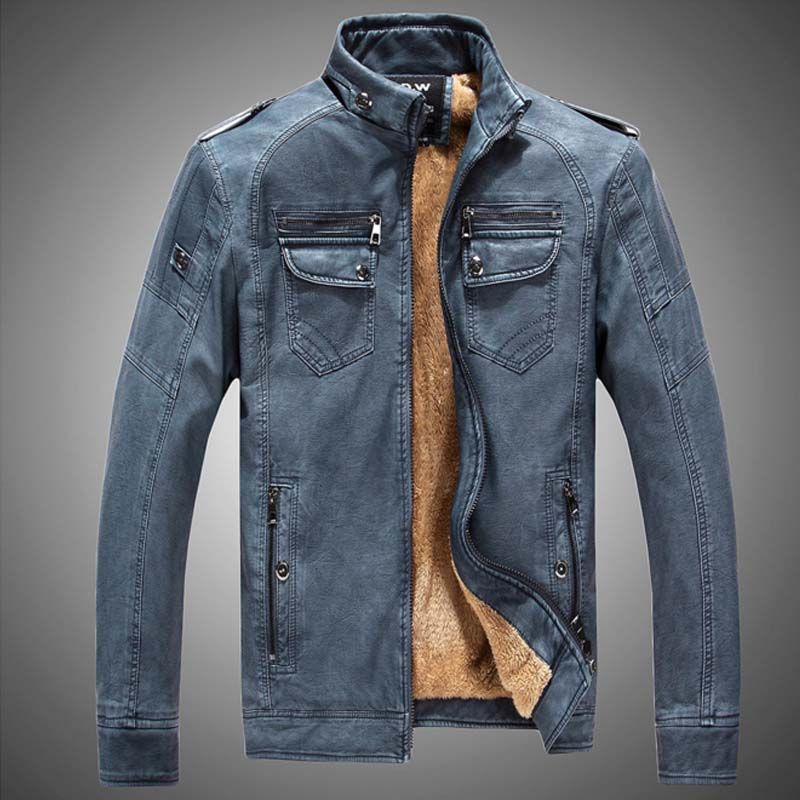 Winter Pu Leather Jacket Men Long Wool Standing Collar Winter Pu Leather Jacket Men Long Wool Standing Collar Jackets Coat Outwear Trench Parka Mens And Coats Top Denim Fur
