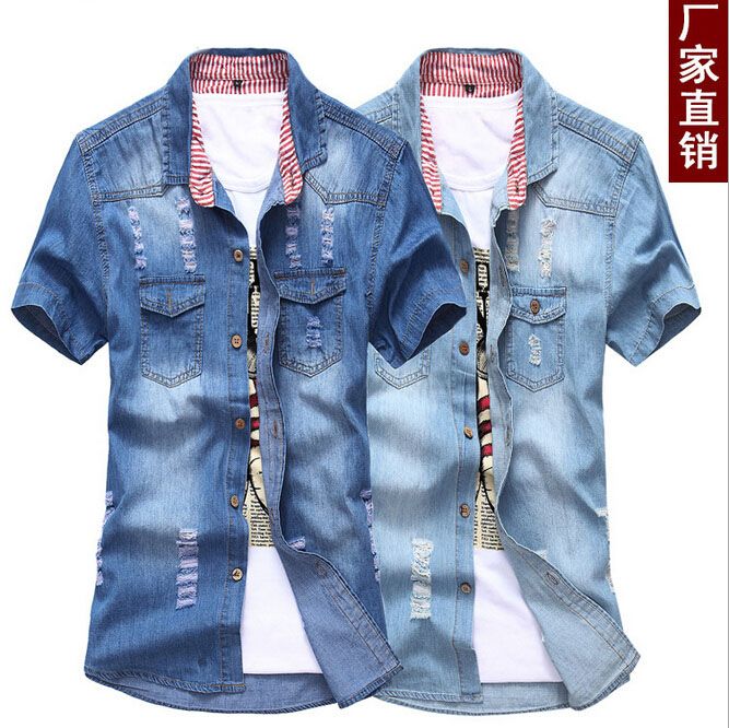 2019 Wholesale Casual Men 2016 Denim Men Shirt Short Sleeve Fashion Fit ...