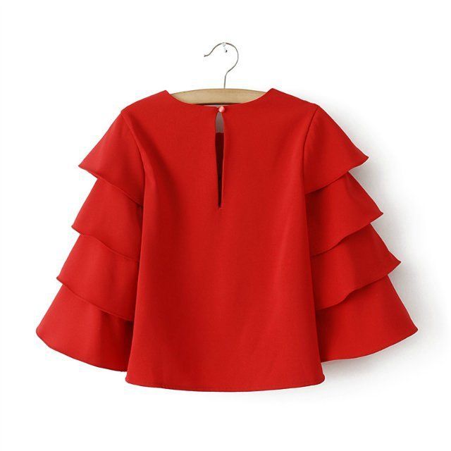Compre 2016070604 Moda Mujer Dulce Ruffles Blusas Rojas Flare O Camisas De Cuello Media Manga Marca Casual Tops Blusa Renda Roupas Femininas Vintage A 10,69 € Del Lovelyjewelryhouse | DHgate.Com