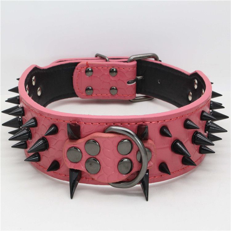 2020 Spiked Studded Leather Dog Collars 2 Wide Dog Collars Black Gold Red Spikes For PitBull