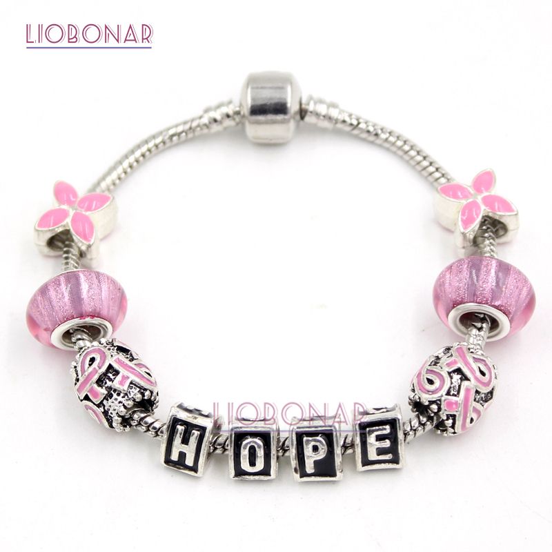 Bracelets Réglables Ruban Rose WANDIC - Avec Pendentif Métal, Pour Soutien Cancer Du Sein