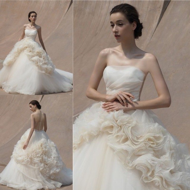 Ivory Color Ball Gown Beach Wedding Dresses Sexy Sheer Back