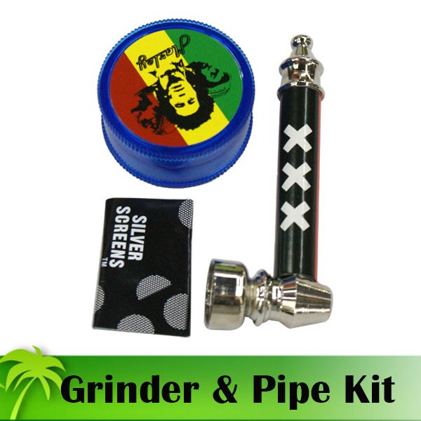 2019 Grinder & Smoking Pipe Kit Blister Packing 43mm Plastic Grinders