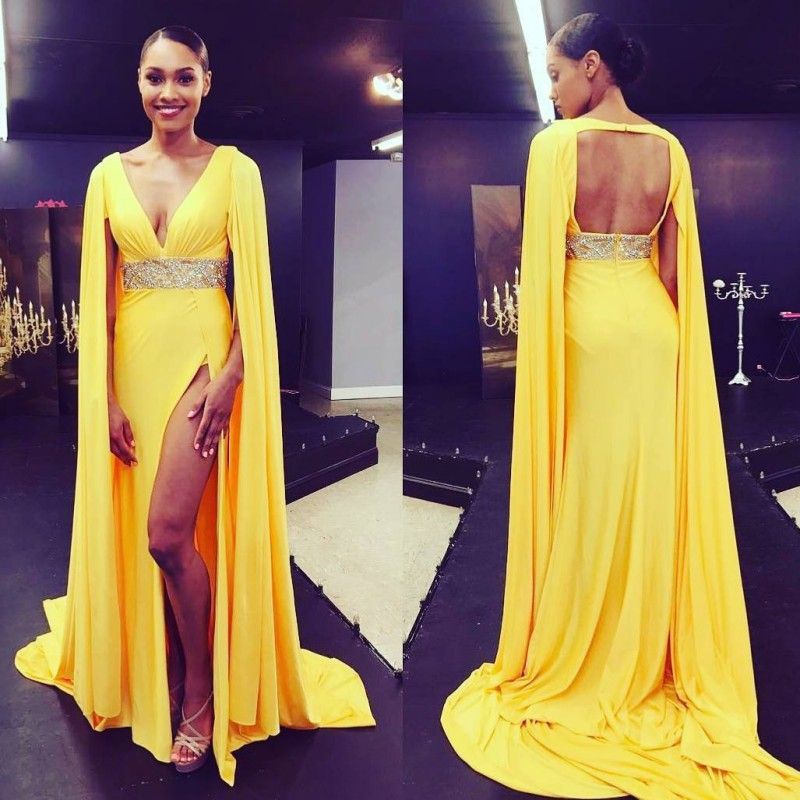 yellow elegant prom dresses