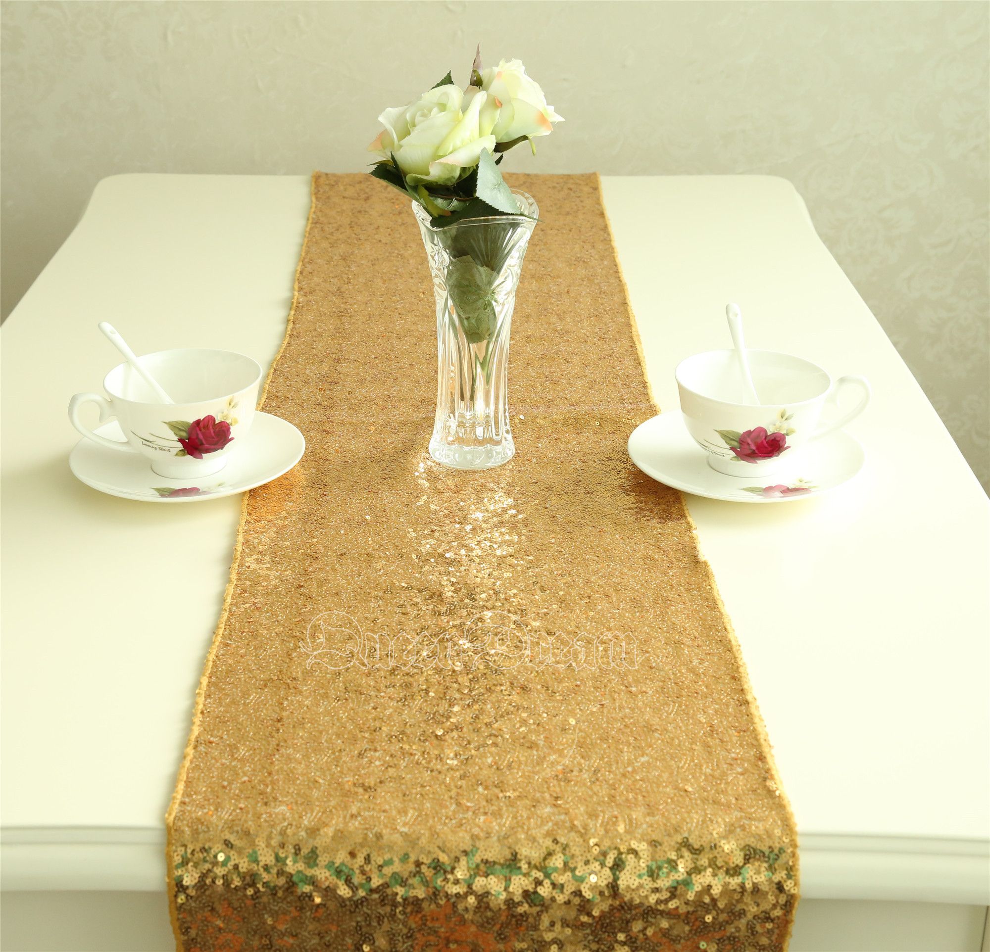 12*108 Inch Cheap Gold Sequin Table Runners For Wedding Glitter Table ...