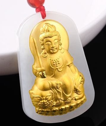 Collection Tibetan silver hand carved Manjusri bodhisattva amulet pendant