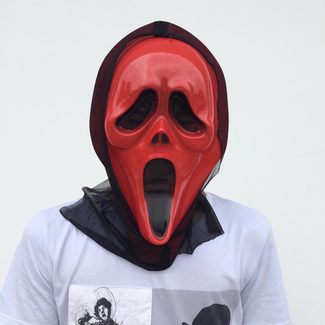 On Sale Red Ghost Mask with Black Glauze Full Face Halloween Party Mask