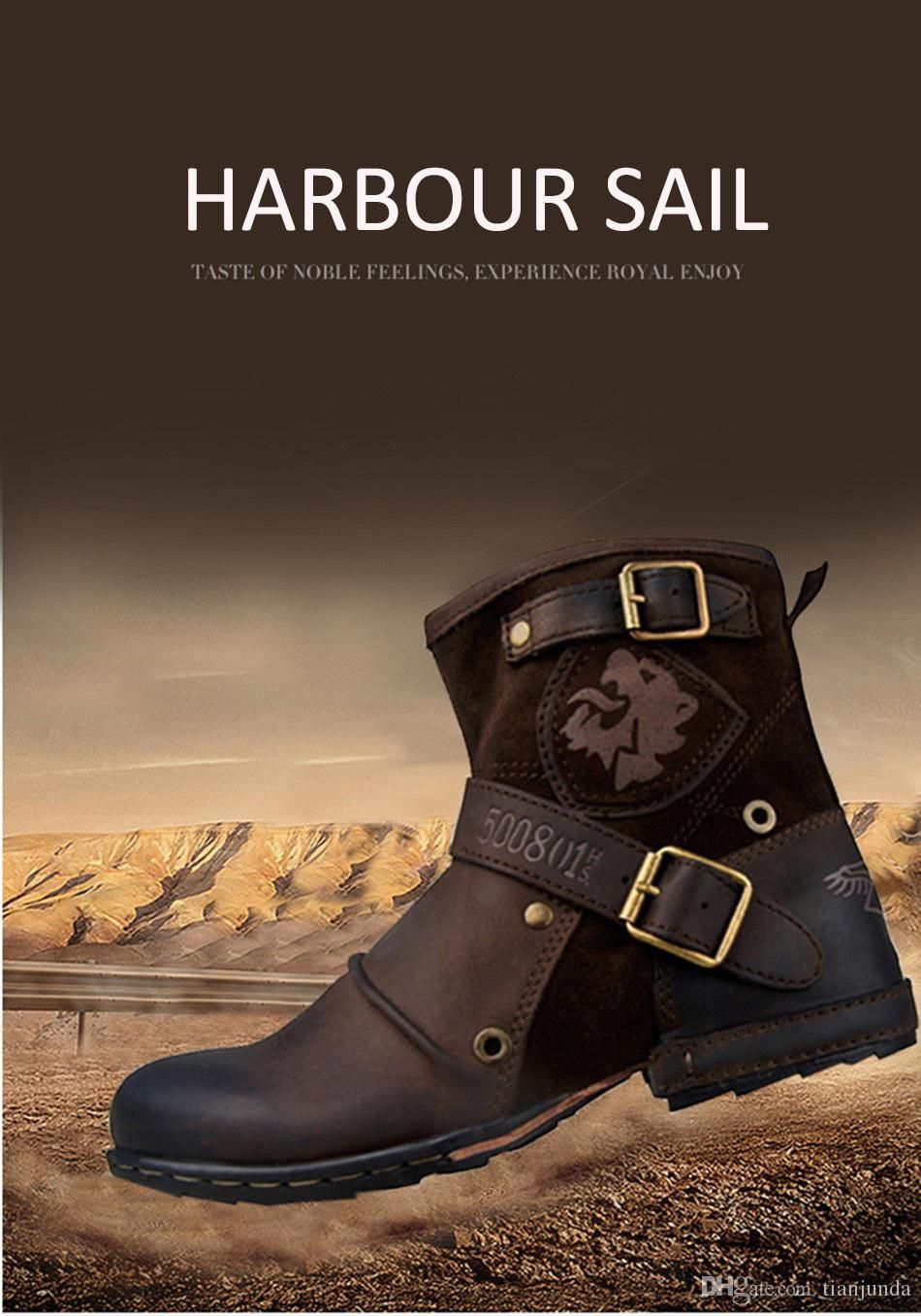 Harbour Sail Mens Autumn/Winter Fashion Martin Boots Men Genuine Cow Leather High Top Ankle