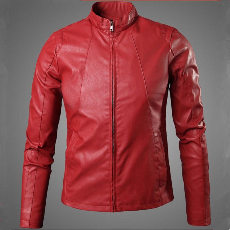 2018 New Cool Design Red Faux Leather Jacket Fashion Men Motorcycle 2018 New Cool Design Red Faux Leather Jacket Fashion Men Motorcycle Biker Suede Slim Windproof Coat Jaqueta Couro Masculina From Fortuneday