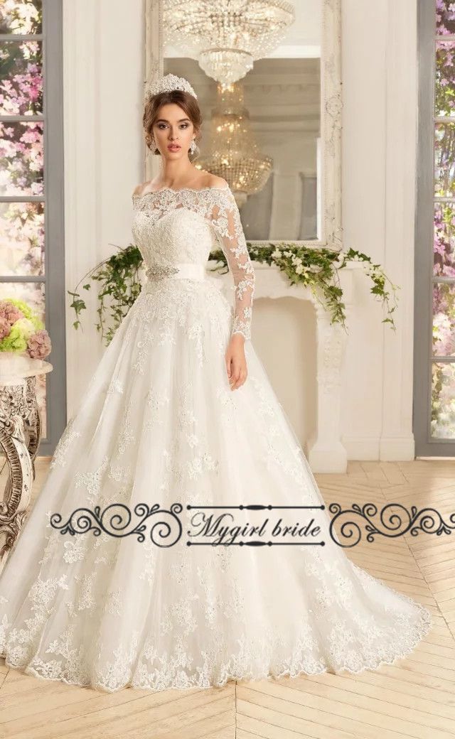 Discount Off Shoulder Princess Wedding  Gowns  With Long  