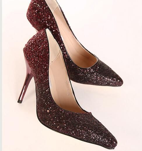 burgundy and silver shoes
