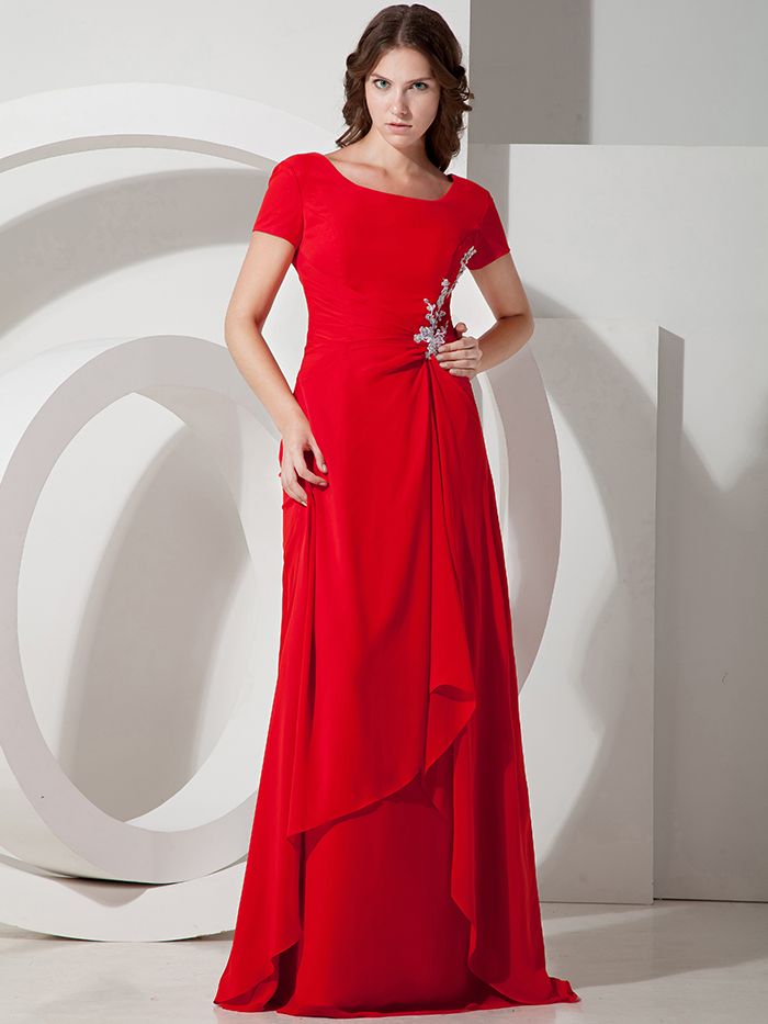 red chiffon long sleeve dress