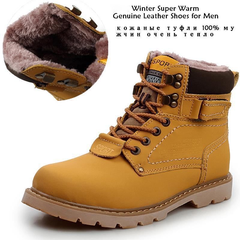 Super Warm Men'S Winter Leather Boot Men Outdoor Waterproof Rubber Snow