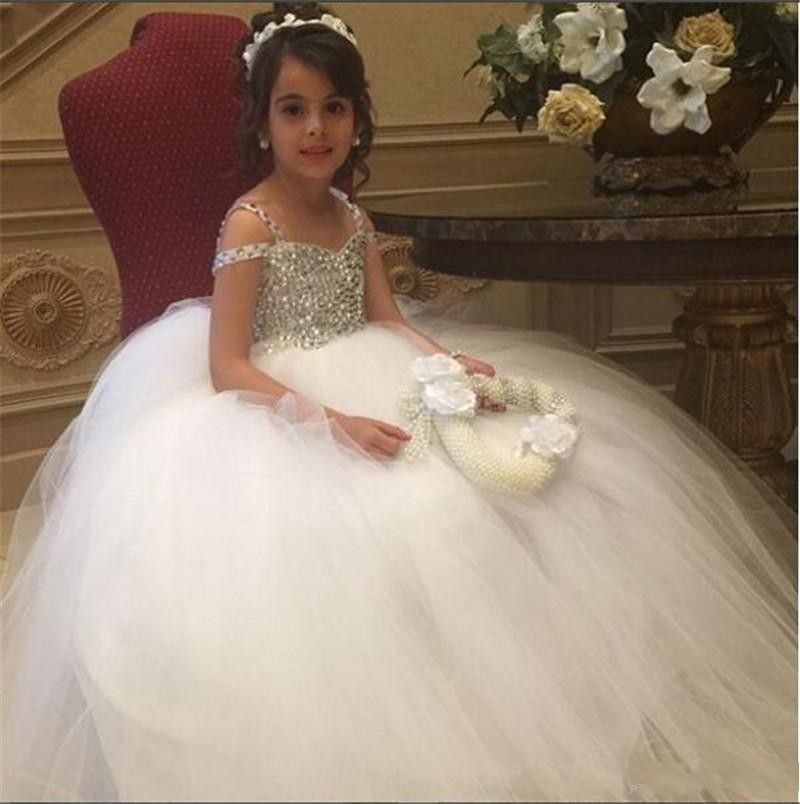 white sparkly flower girl dresses