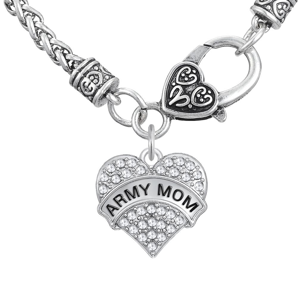 Myshape Woman Engrave Letter Army Mom Pendant Necklaces Bracelet Myshape Woman Engrave Letter Army Mom Pendant Necklaces Bracelet Earrings Charms Jewelry Rhodium Plated Crystal Neckalces