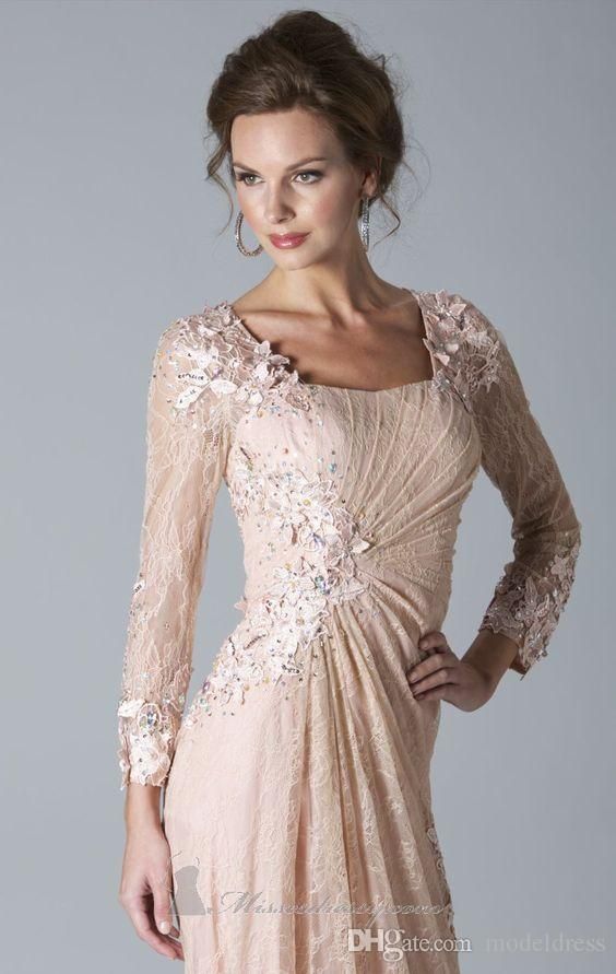 New Blush Pink Lace Mother Of The Bride Dresses 2016 Long Sleeves