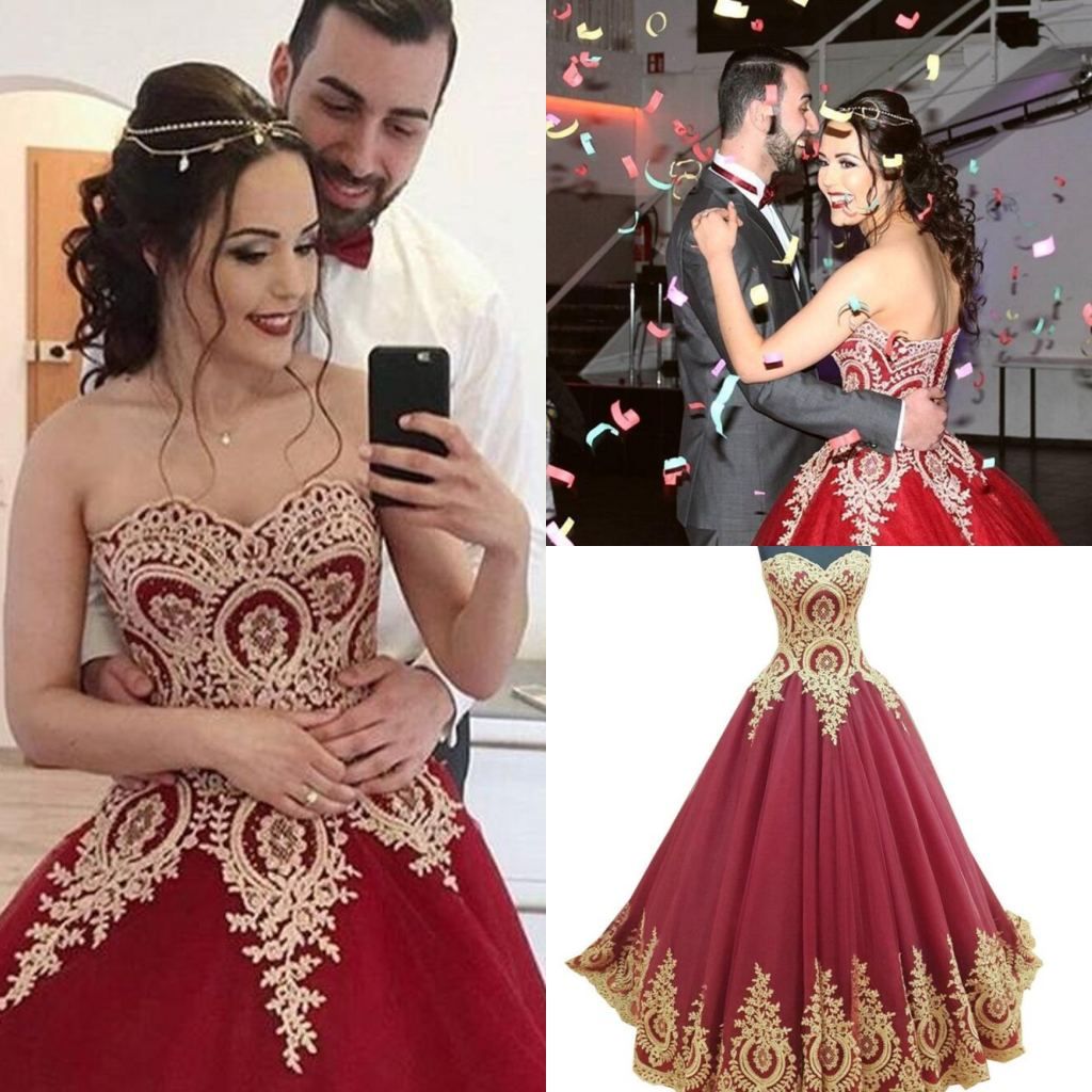 red and golden colour gown