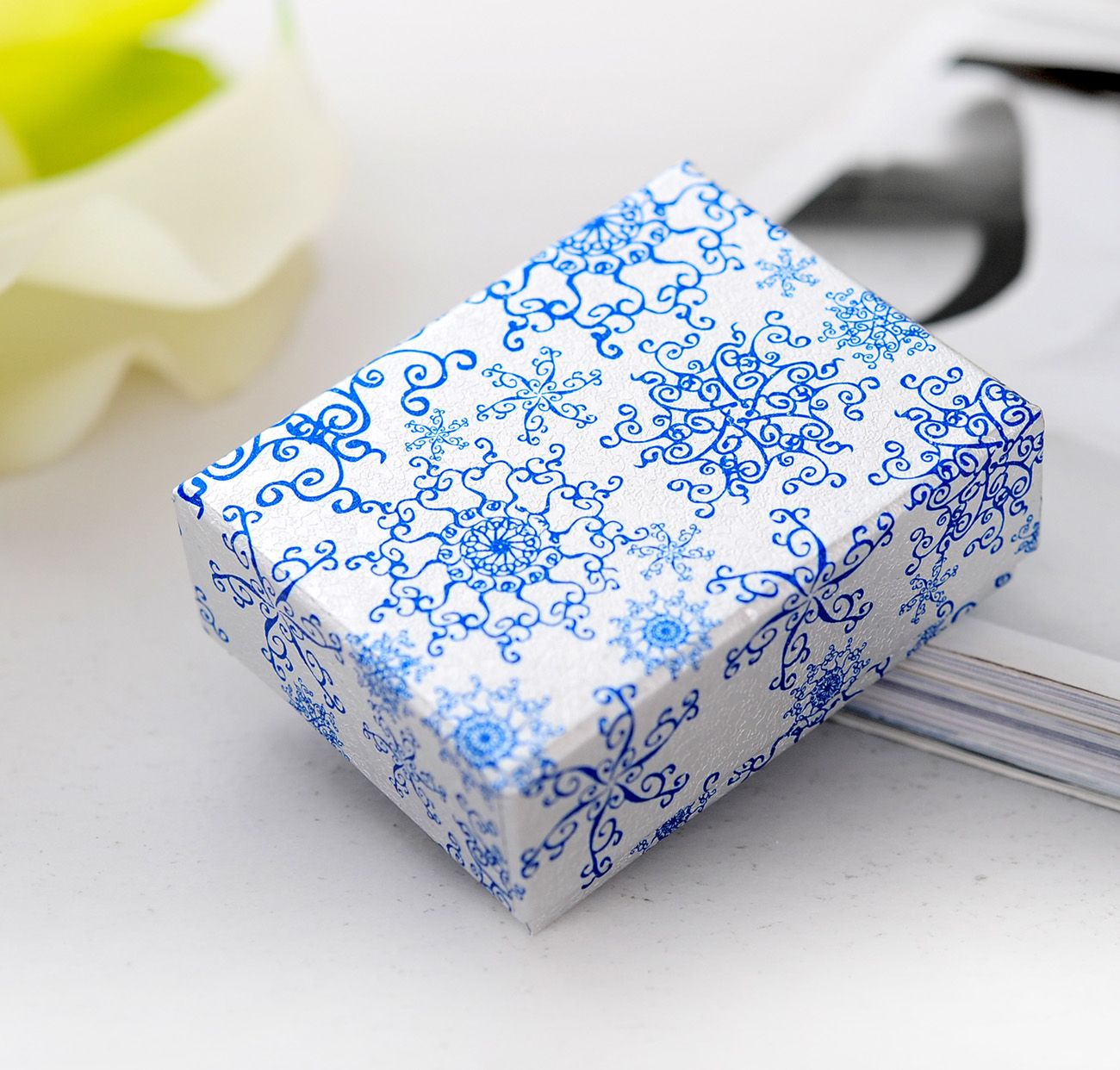 [Simple Seven]Chinese Style Blue Pattern Ring Gift Box, Fashion Festival Earring Package, Retail Necklace Paper PackingMiddle