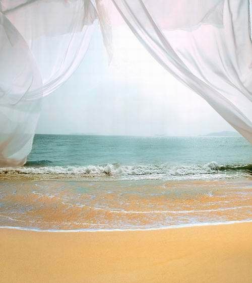 Curtain Opening Onto Beach Scenic Backgrounds For Photo ...