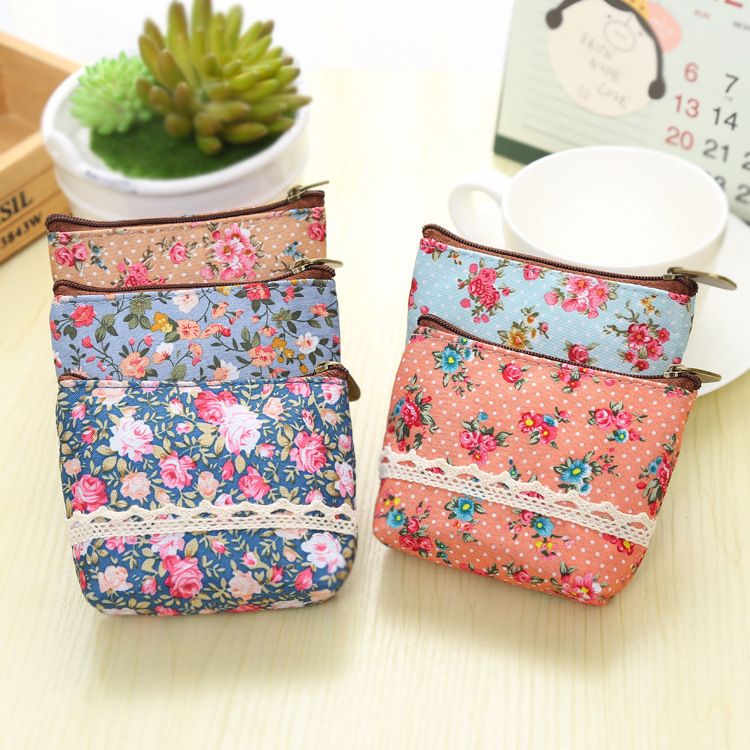 Girls Vintage Flower Coin Purse Canvas Package Baby Girls Beautiful Mini Coin Bag Kids Printed ...