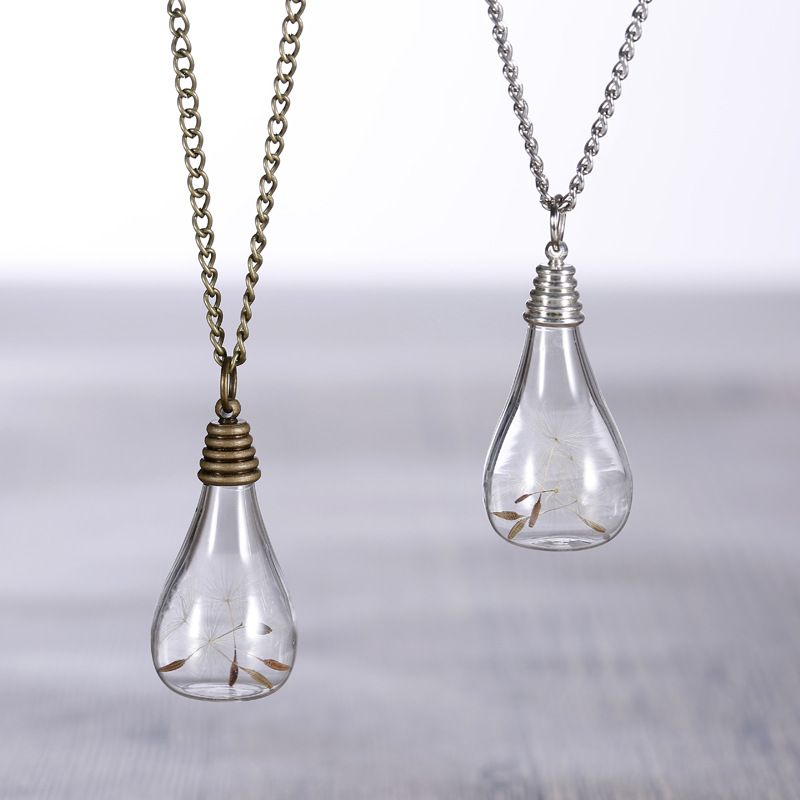 Whole Vintage Light Bulb Shaped Silver Plated Real Dandelion Whole Vintage Light Bulb Shaped Silver Plated Real Dandelion Seeds Pendant Necklaces Wish Bottle Necklace For Women Handmade Jewelry Charm From