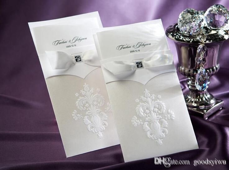 european classic white ribbon wedding invitations card flower