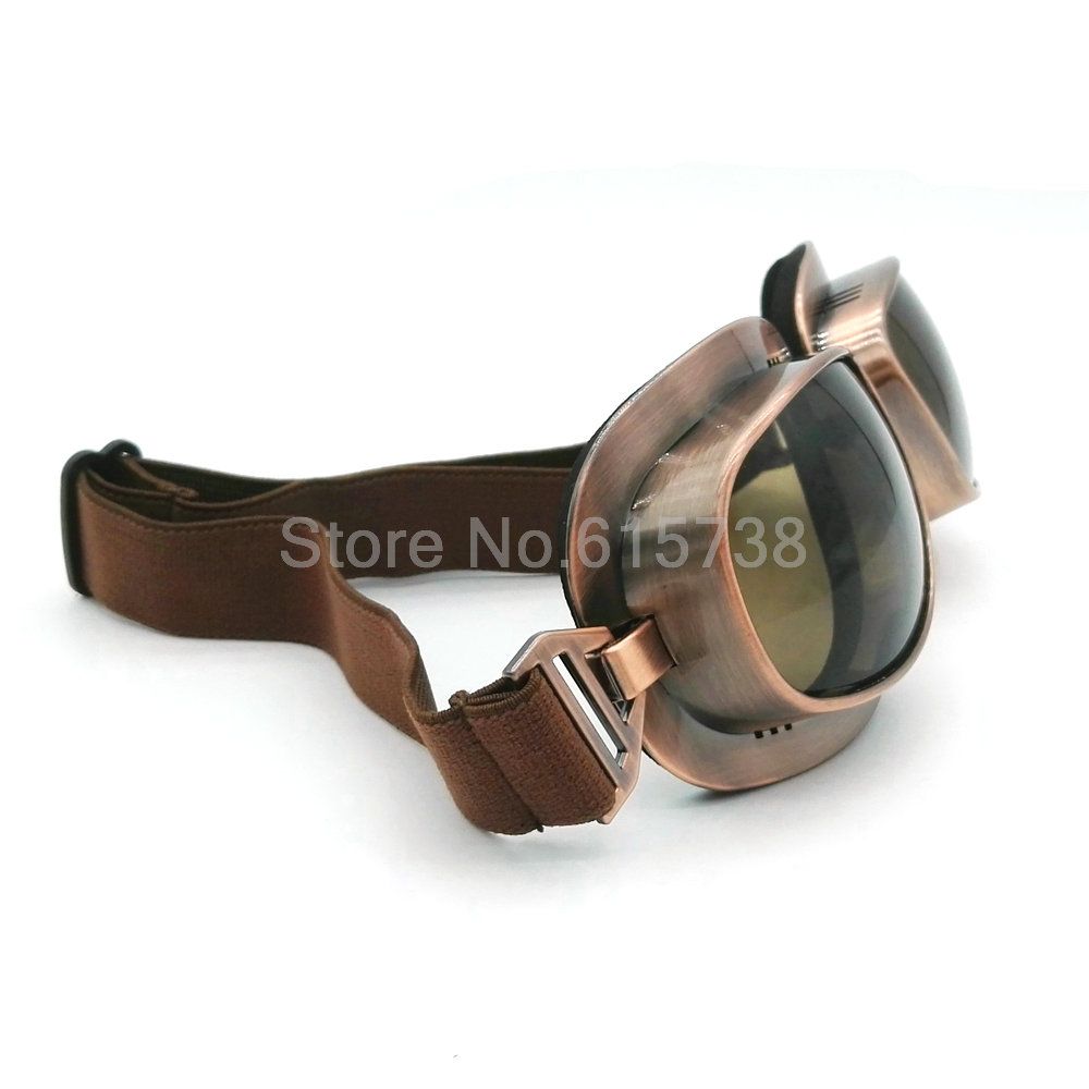 Vintage Harley Open Face Glass Retro Jet Helmet Goggles Copper Plated Frame