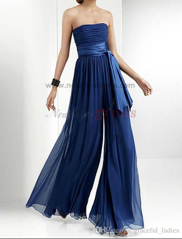 One Shoulder Blue Chiffon Bridesmaids Dresses Rompers Jumpsuit Maid Of