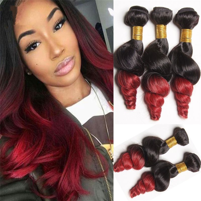 New Arrival Two Tone Ombre Loose Wave 1b Red Human Hair Weaves