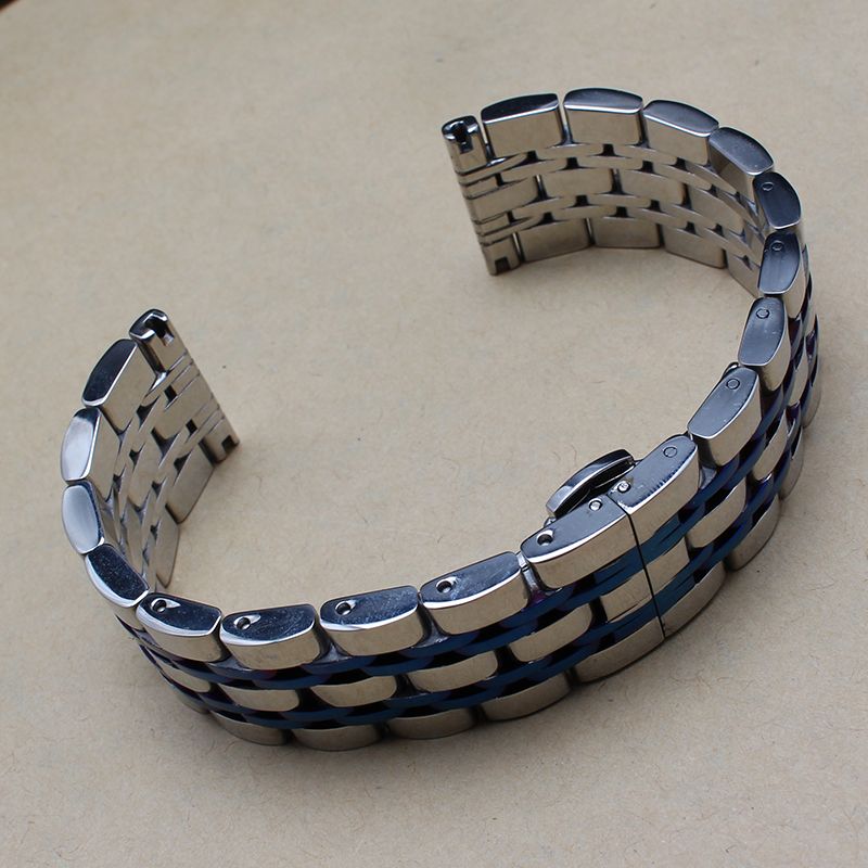 Watches Bands Fit Brand Metal Watch Silver With Blue Stainless Steel