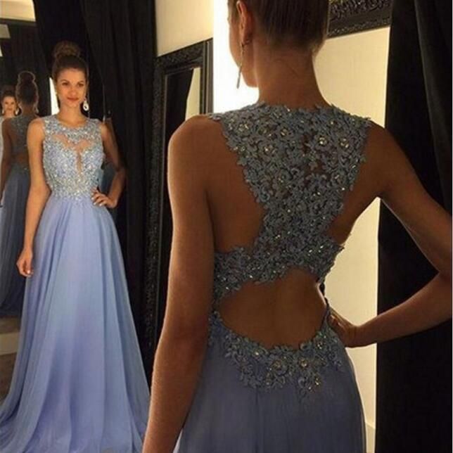 Prom Dresses 2017 Lavender Appliques Rhinestone Sheer Neck Sleeveless
