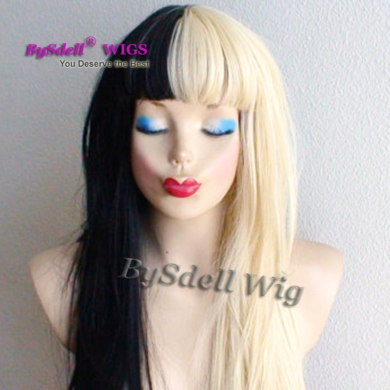 New Arrival Beauty Half Black Half Blonde Color Hair Wig Synthetic Heat